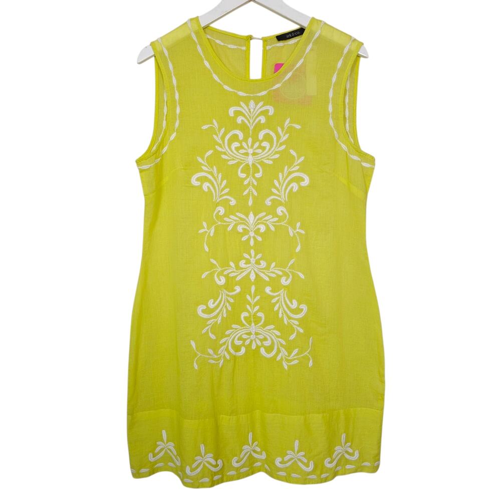 NWT Ark & Co Chartreuse Sheer Embroidered Swim Cover Up Mini Dress M